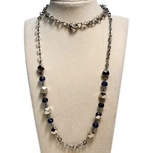 Faceted Bead Chain Necklace Lobster Closure 28" Vtg Silver Tone